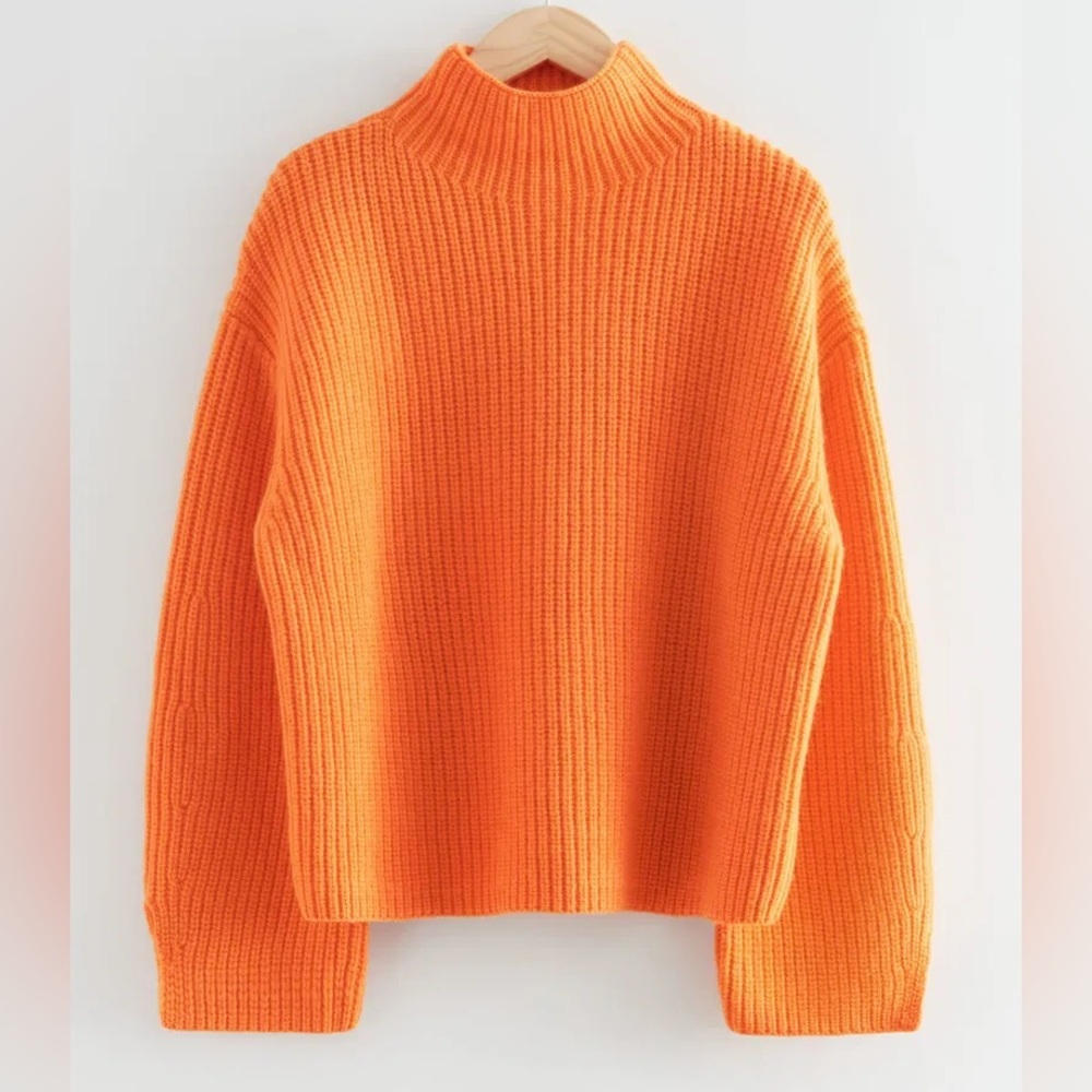 & Other Stories Bright Orange Ribbed Turtleneck Sweater